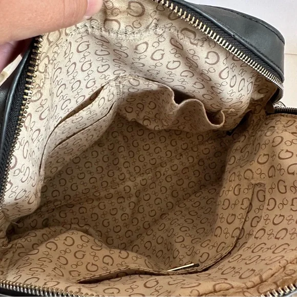 GUESS Black Monogram Dome Satchel Handbag with Charm GG Logo Bag - Picture 4 of 9